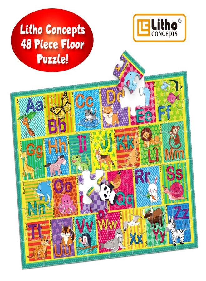 LithoConcepts Floor Puzzle for Kids,48 Pcs Animal Letter A-Z Alphabet Puzzle,Vivid Animal Design Letter Games for Preschoolers,Learning Educational Toys for Boys and Girls,Floor Puzzles for Toddlers 3 and up - Image 2